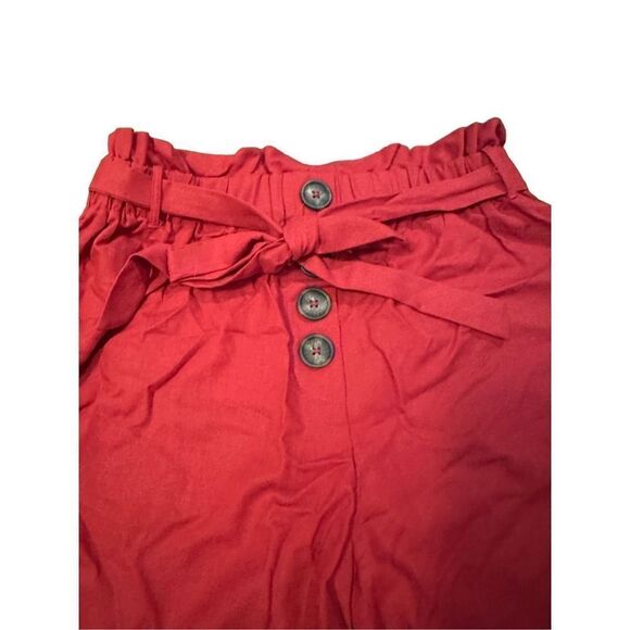 Charles R Red Belted Paperbag Shorts - Picture 2 of 5